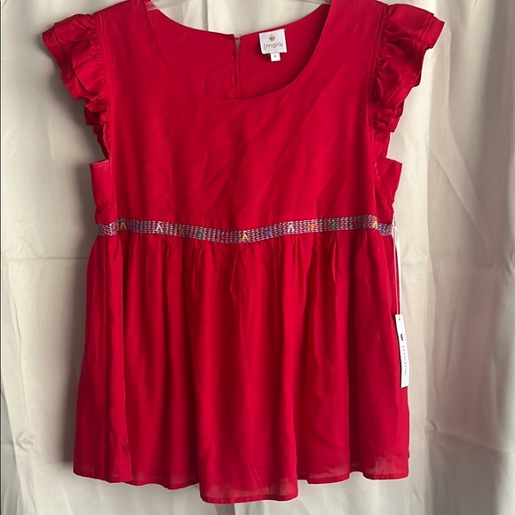 J. Marie Tops - NWT J. Marie McKenzie Red Embroidered Linen Ruffle   Babydoll Top Size Medium